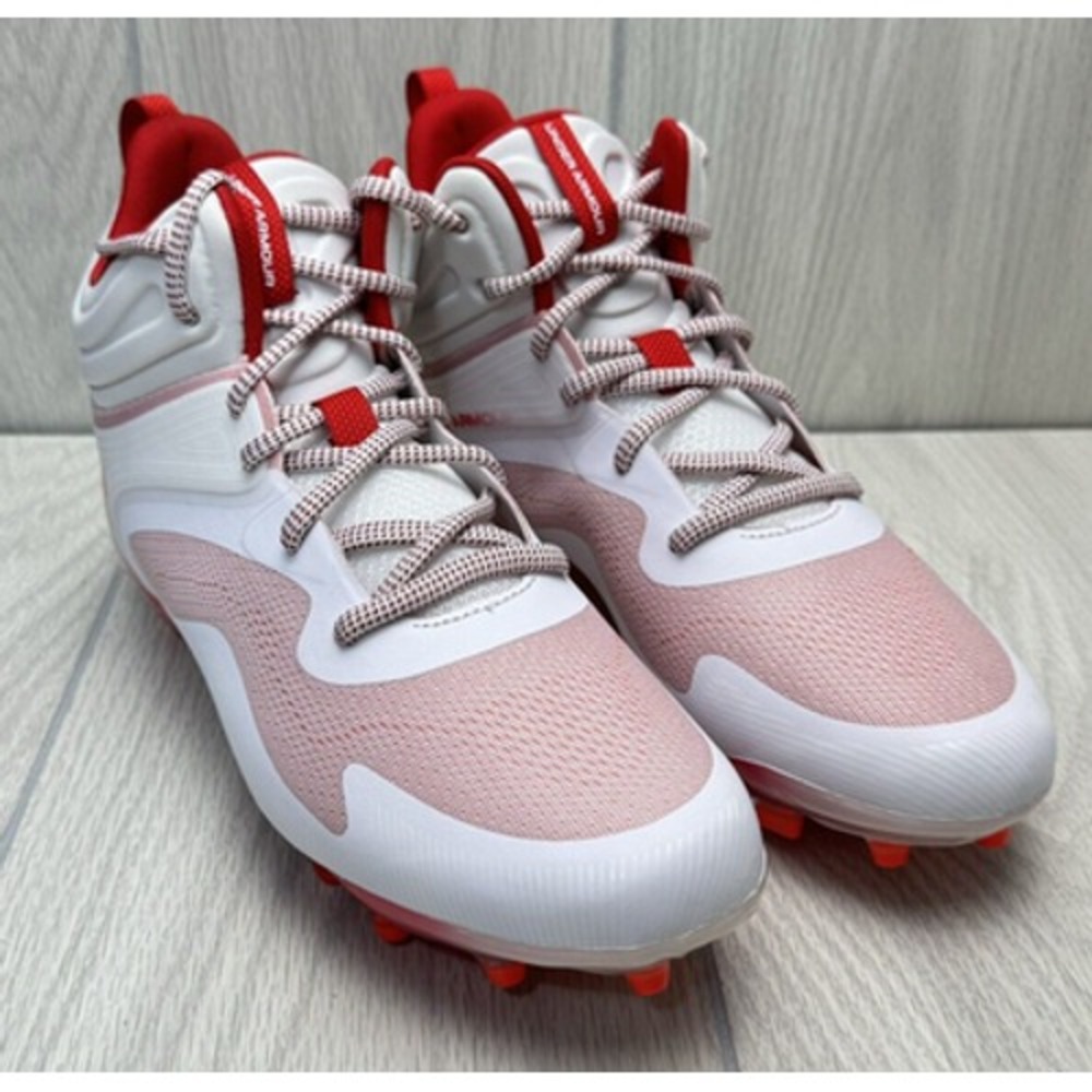Under Armour Football Cleats Men's Size 10 White Red 3025639-101